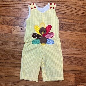 Lil Cactus Baby Overalls with Appliqué Turkey Design, size: 3-6 months